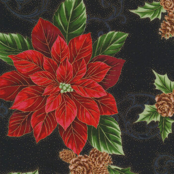 Christmas Splendor W7776-4G Black Gold by Hoffman Fabrics, Image