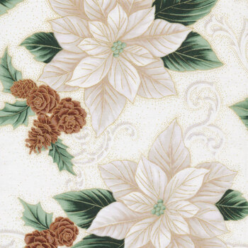 Christmas Splendor W7776-22G Ivory Gold by Hoffman Fabrics, Image