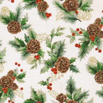 Christmas Splendor W7779-20G Natural Gold by Hoffman Fabrics, Image