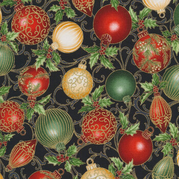 Christmas Splendor W7781-4G Black Gold by Hoffman Fabrics