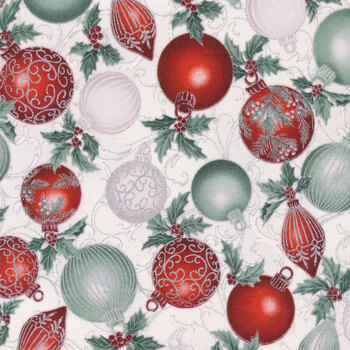 Christmas Splendor W7781-441S Winter Cherry Silver by Hoffman Fabrics