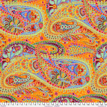 Kaffe Fassett Collective Classics Plus GP60.TANG Paisley Jungle - Tangerine by FreeSpirit Fabrics, Image