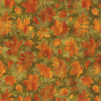 Autumn Celebration 6AUT-2 Green Leaves by Jason Yenter for In The Beginning Fabrics