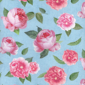 Belle Fleur FLEUR-CD3004 BLUE Tossed Paris Roses by Timeless Treasures Fabrics