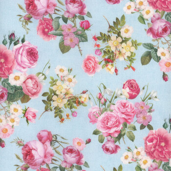 Belle Fleur FLEUR-CD3005 BLUE Floral Bouquets by Timeless Treasures Fabrics