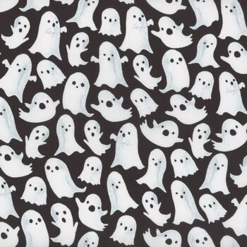 Haunted House BOO-CD2931 BLACK Ghost by Timeless Treasures Fabrics, Image