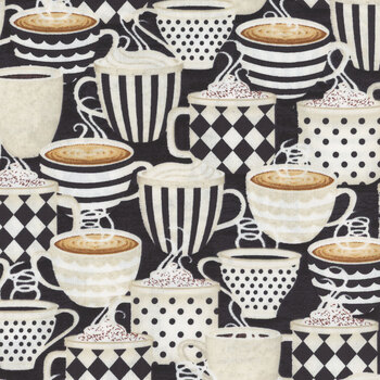 Coffee Life 82670-919 Packed Cups Black by Jennifer Pugh for Wilmington Prints, Image