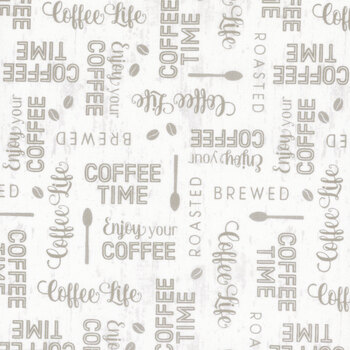 Coffee Life 82673-199 Words All Over White by Jennifer Pugh for Wilmington Prints, Image