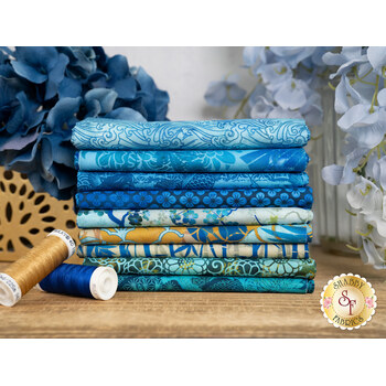 Oriental Gardens  9 FQ Set - Blue by Jason Yenter for In The Beginning Fabrics, Image