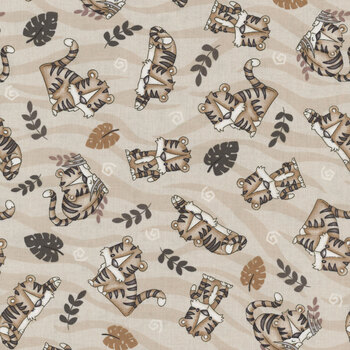 Big Kitties 1632-44 Taupe by Shelly Comiskey for Henry Glass Fabrics