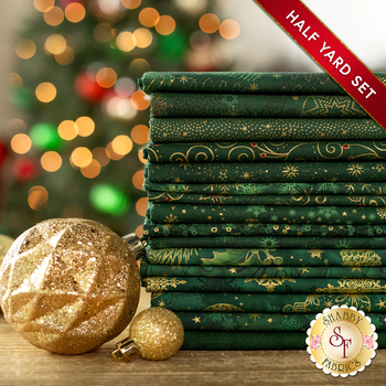 Stof Christmas 2024  - 16 Half Yard Set Green/Gold by Stof Fabrics, Image