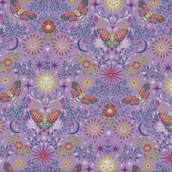 Luna MU-072-L Purple Night Garden by Makower UK for Andover Fabrics