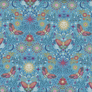 Luna MU-072-T Teal Night Garden by Makower UK for Andover Fabrics, Image