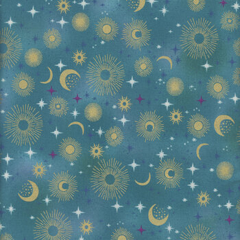 Luna MU-073-T Teal Constellation by Makower UK for Andover Fabrics, Image