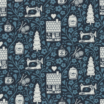 Cozy House A-1251-B Midnight by Judy Jarvi for Andover Fabrics, Image