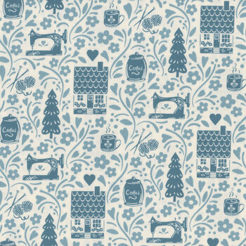 Cozy House A-1251-LB Chambray by Judy Jarvi for Andover Fabrics, Image