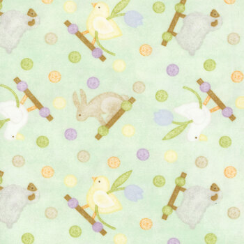 Little Chicks Flannel MASF10561-G Green by Bonnie Sullivan for Maywood Studio