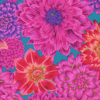 Kaffe Fassett Collective Classics Plus PWPJ101.RED Dancing Dahlias - Red by FreeSpirit Fabrics, Image