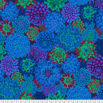 Kaffe Fassett Collective Classics Plus PWPJ101.BLUE Dancing Dahlias - Blue by FreeSpirit Fabrics, Image