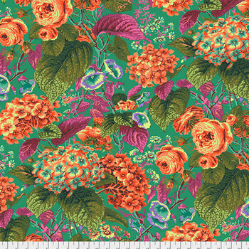 Kaffe Fassett Collective Classics Plus PWPJ097.GREEN Rose And Hydrangea - Green by FreeSpirit Fabrics, Image