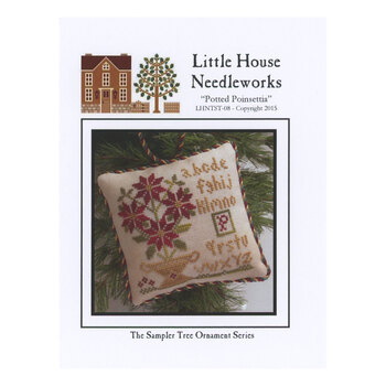 Sampler Tree Ornament Series - 08 - Potted Poinsettia Cross Stitch Pattern, Image