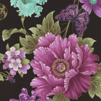 Shizuka FLEUR-CM3161 BLACK by Chong-A Hwang for Timeless Treasures Fabrics, Image