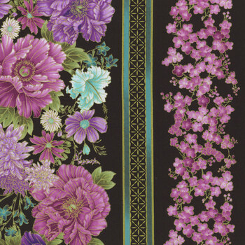 Shizuka FLEUR-CM3162 BLACK by Chong-A Hwang for Timeless Treasures Fabrics, Image