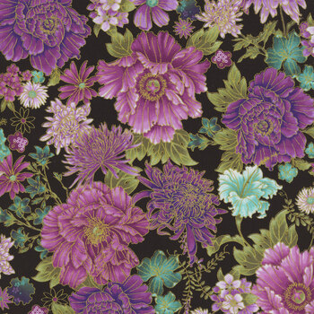 Shizuka FLEUR-CM3163 BLACK by Chong-A Hwang for Timeless Treasures Fabrics, Image