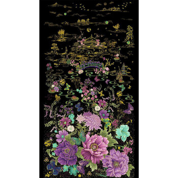 Shizuka PANEL-CM3160 BLACK by Chong-A Hwang for Timeless Treasures Fabrics, Image