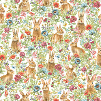 Bunnies & Blooms BUNN-5659-MU Multi by Leslie Trimbach for P&B Textiles