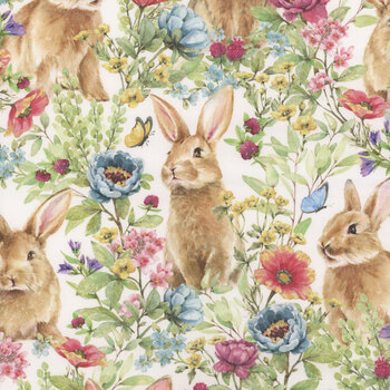 Bunnies & Blooms BUNN-5659-MU Multi by Leslie Trimbach for P&B Textiles, Image