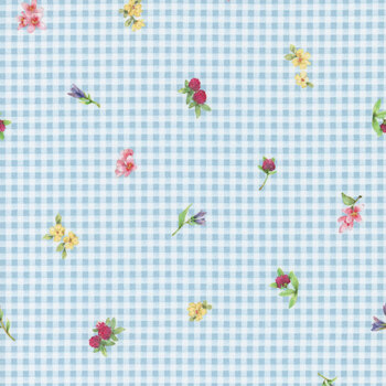 Bunnies & Blooms BUNN-5661-B Blue by Leslie Trimbach for P&B Textiles, Image