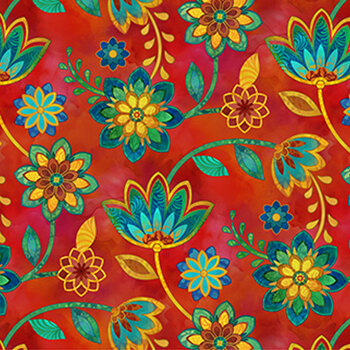 Boho Blooms DP27778-24 Red Multi by Deborah Edwards for Northcott Fabrics