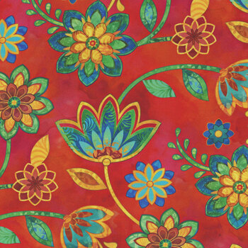 Boho Blooms DP27778-24 Red Multi by Deborah Edwards for Northcott Fabrics, Image