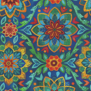 Boho Blooms DP27779-48 Navy Multi by Deborah Edwards for Northcott Fabrics, Image