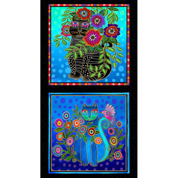 Fantasticats Y4338-3M Panel Black Metallic by Laurel Burch for Clothworks, Image