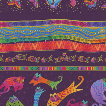 Fantasticats Y4340-28M Dark Purple Metallic by Laurel Burch for Clothworks, Image