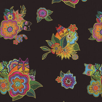 Fantasticats Y4341-3M Black Metallic by Laurel Burch for Clothworks, Image