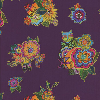 Fantasticats Y4341-28M Dark Purple Metallic by Laurel Burch for Clothworks, Image