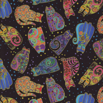 Fantasticats Y4343-3M Black Metallic by Laurel Burch for Clothworks, Image