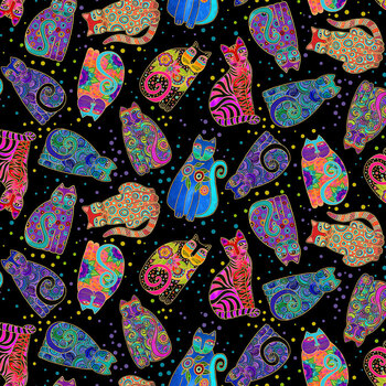 Fantasticats Y4343-3M Black Metallic by Laurel Burch for Clothworks