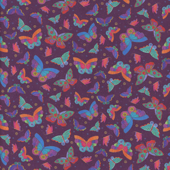 Fantasticats Y4344-28 Dark Purple by Laurel Burch for Clothworks, Image