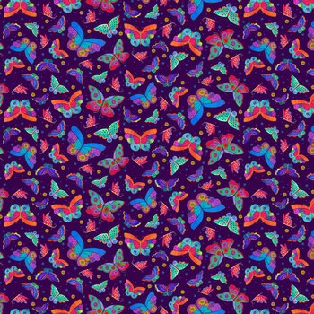 Fantasticats Y4344-28 Dark Purple by Laurel Burch for Clothworks