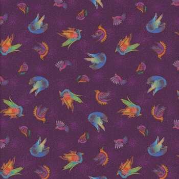 Fantasticats Y4346-28 Dark Purple by Laurel Burch for Clothworks, Image