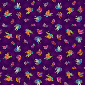 Fantasticats Y4346-28 Dark Purple by Laurel Burch for Clothworks