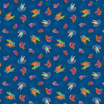 Fantasticats Y4346-90 Blue by Laurel Burch for Clothworks