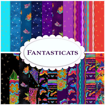 Fantasticats  21 FQ Set + Panel by Laurel Burch for Clothworks