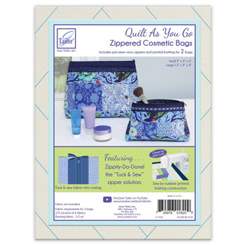 Quilt As You Go Pre-Printed Batting - Zippered Cosmetic Bags - Navy, Image