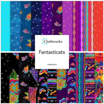 Fantasticats  Yardage by Laurel Burch for Clothworks