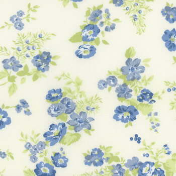 Hollyhocks & Roses 3050-12 Jasmine Sky by Bunny Hill Designs for Moda Fabrics, Image